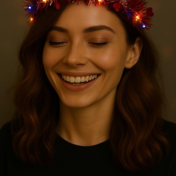 Kalp Püsküllü 3 Modlu LED Işıklı Taç Kırmızı Renk