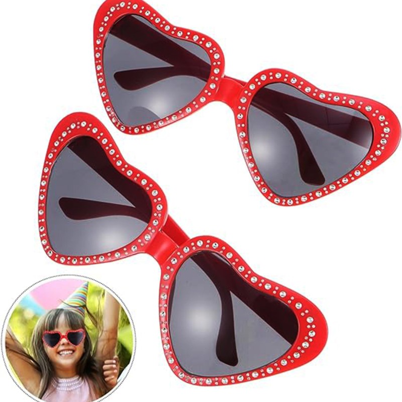 Kalp Taşlı Parti Gözlüğü Kırmızı