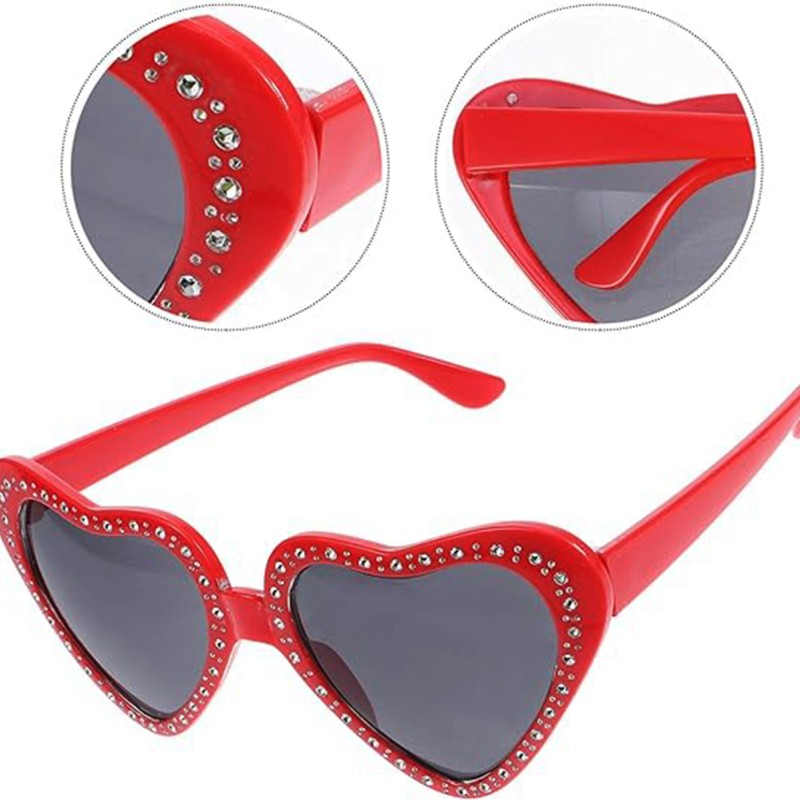 Kalp Taşlı Parti Gözlüğü Kırmızı