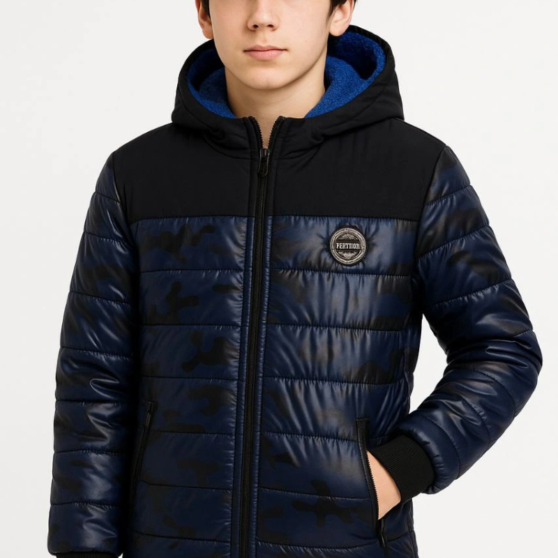 Kamuflaj Desenli Mont İçi Sıcak Tutan Pelüş Astarlı, Kapüşonlu, Fnt - Lacivert