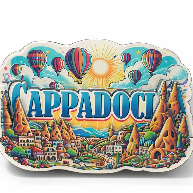 Kapadokya Temalı Ahşap Buzdolabı Magneti Model 1 