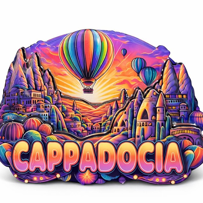 Kapadokya Temalı Ahşap Buzdolabı Magneti Model 2 