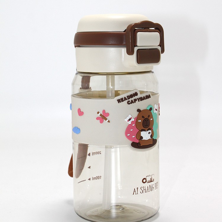 Kapibara Desenli Silikon Kılıflı Çocuk Matarası 