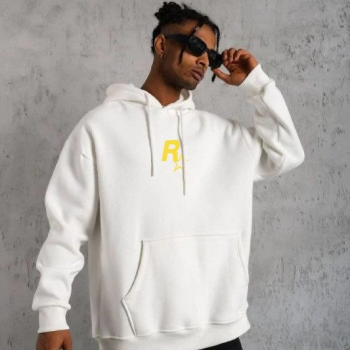 Kapşonlu Baskılı Sweetshirt - Beyaz