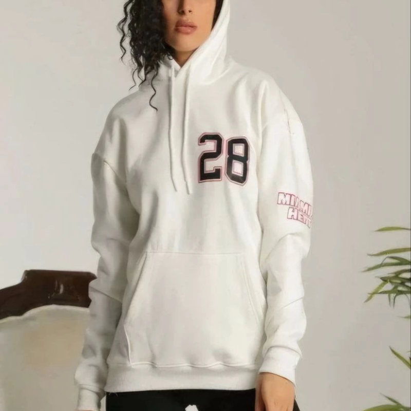 Kapşonlu Baskılı Sweetshirt - Beyaz