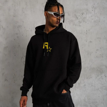 Kapşonlu Baskılı Sweetshirt - Siyah