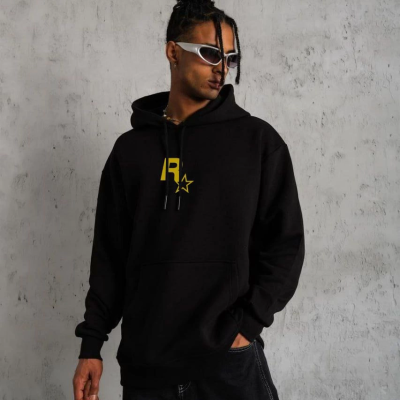 Kapşonlu Baskılı Sweetshirt - Siyah