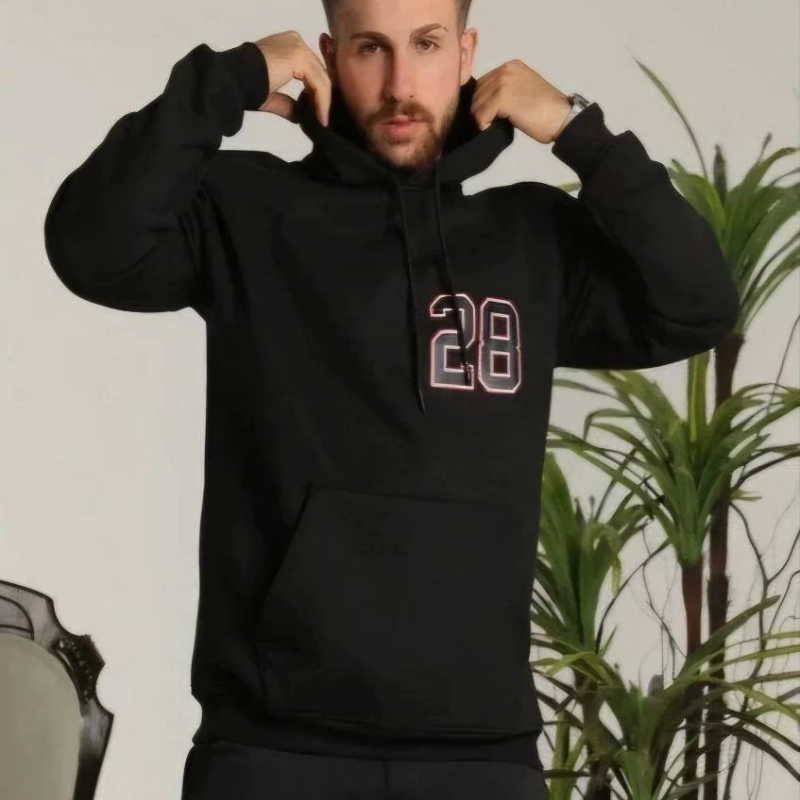 Kapşonlu Baskılı Sweetshirt - Siyah