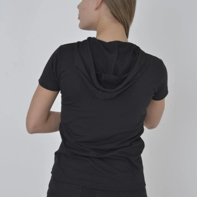 Kapşonlu Slim Fit T-shirt - Siyah -