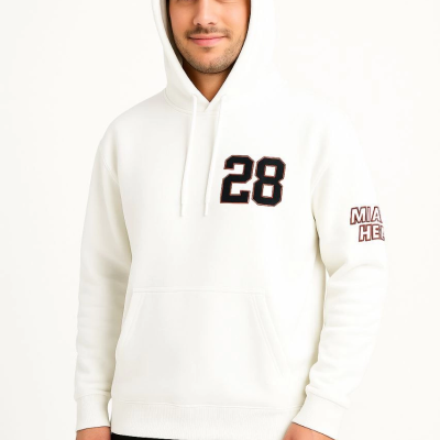 Kapşonlu Sweatshirt Ön  Arka Baskılı - Beyaz -