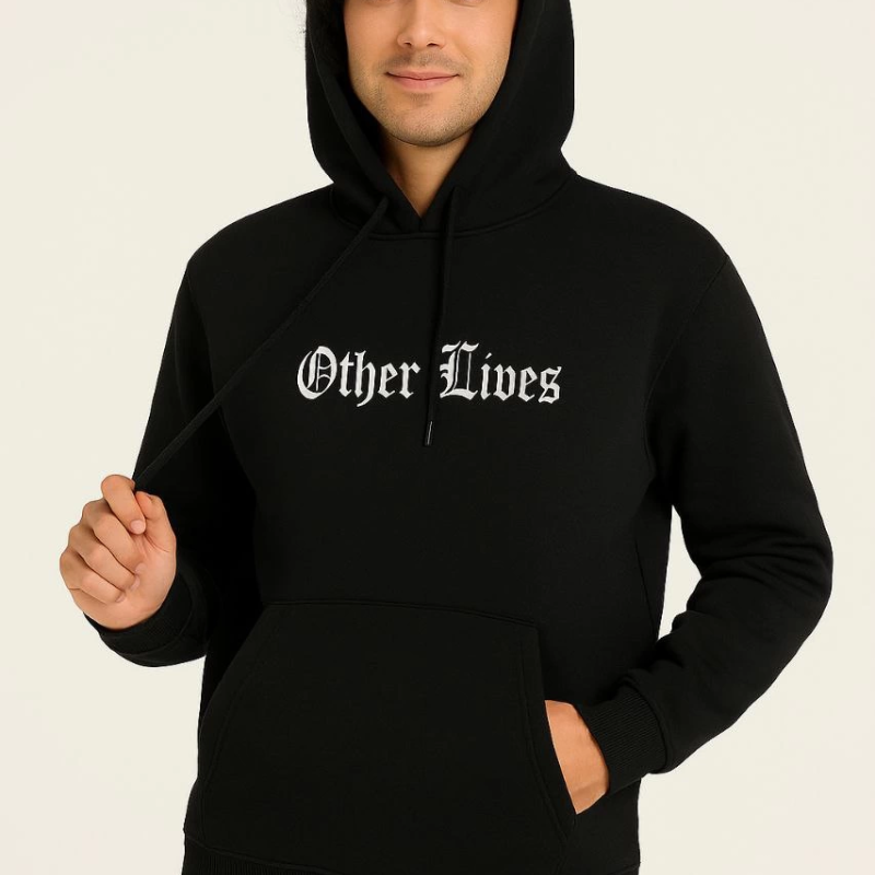 Kapşonlu Sweatshirt “Other Lives” Ön  Arka Baskılı - Siyah -
