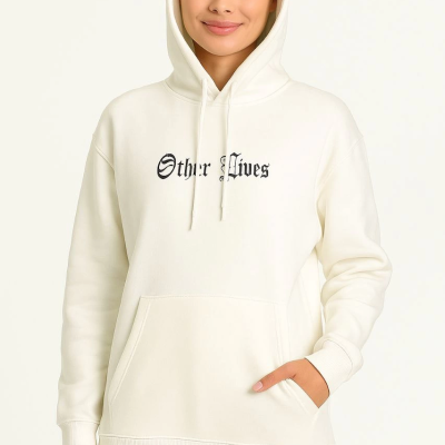 Kapşonlu Sweatshirt – Oversize “Other Lives” Ön  Arka Baskıl Beyaz -
