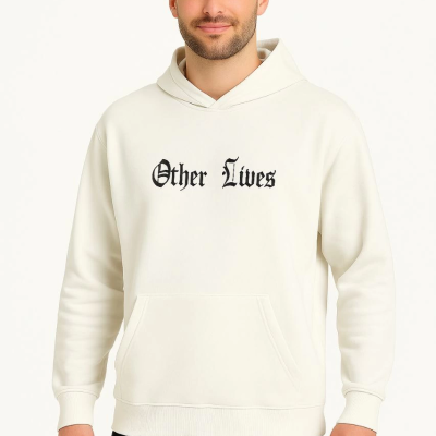 Kapşonlu Sweatshirt – Oversize “Other Lives” Ön  Arka Baskılı- Beyaz -