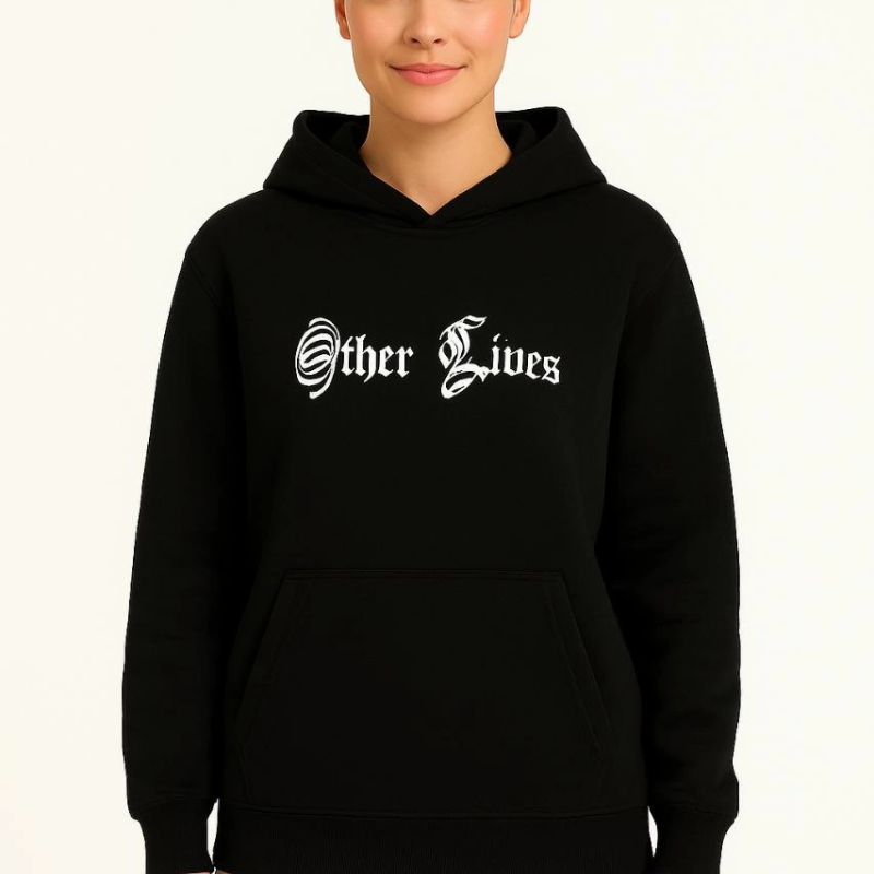 Kapşonlu Sweatshirt – Oversize“Other Lives” Ön  Arka Baskılı, Siyah -
