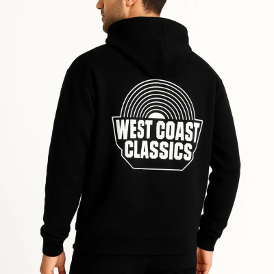 Kapşonlu Sweatshirt – “West Coast Classics” Ön  Arka Baskılı,- Siyah -