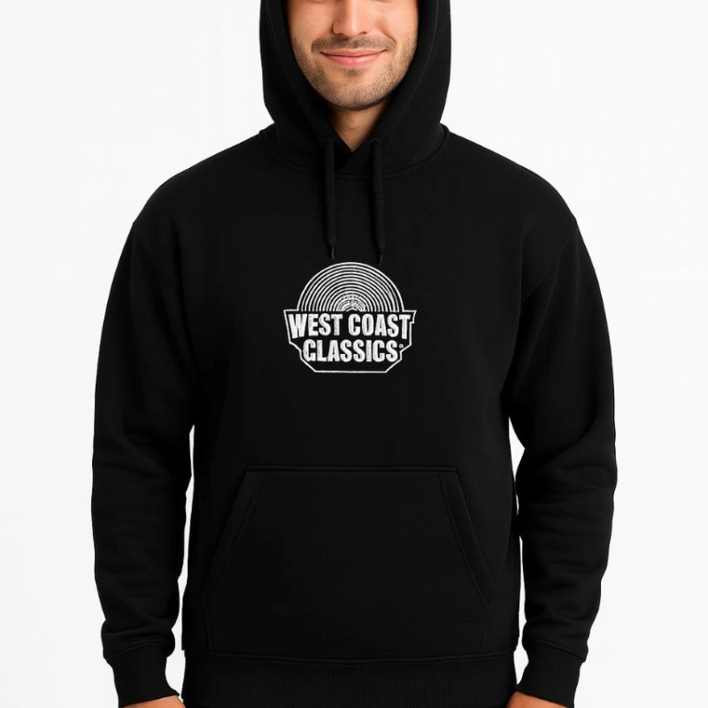 Kapşonlu Sweatshirt – “West Coast Classics” Ön  Arka Baskılı,- Siyah -