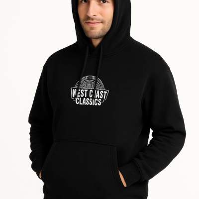 Kapşonlu Sweatshirt – “West Coast Classics” Ön  Arka Baskılı,- Siyah -
