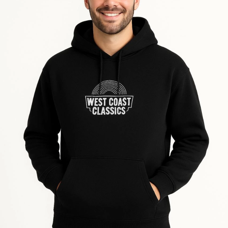 Kapşonlu Sweatshirt – “West Coast Classics” Ön  Arka Baskılı,- Siyah -