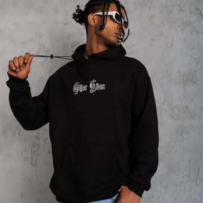 Kapşonlu Sweatshirt“Other Lives” Ön  Arka Baskılı Siyah -