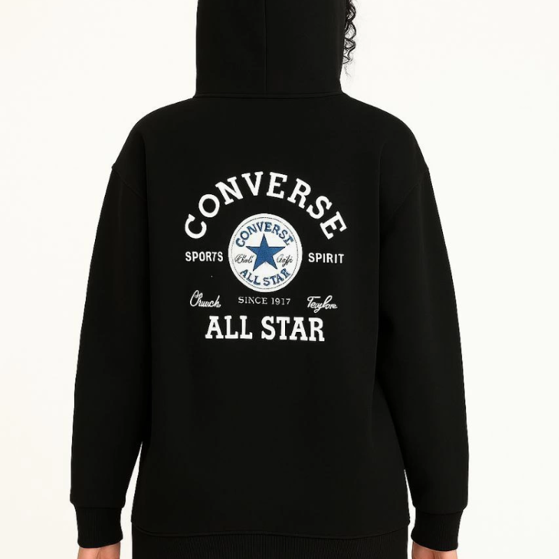 Kapşonlu SweatshirtOversize Fit, Ön  Arka Baskılı, Siyah -