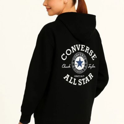 Kapşonlu SweatshirtOversize Fit, Ön  Arka Baskılı, Siyah -