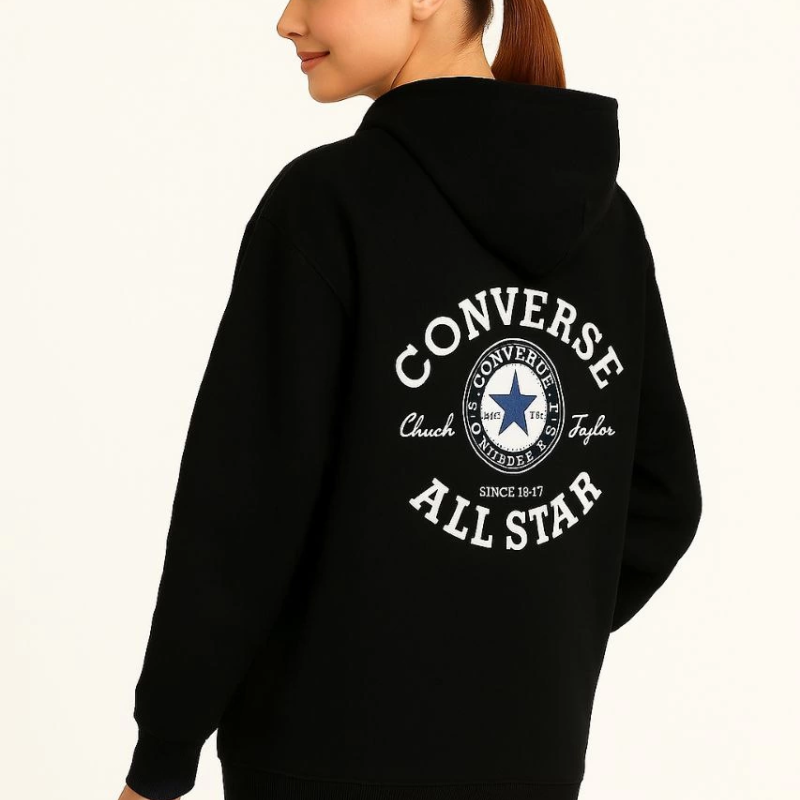 Kapşonlu SweatshirtOversize Fit, Ön  Arka Baskılı, Siyah -