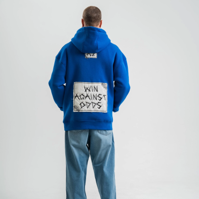 Kapşonlu Uzun Kol Patchli Nakışlı SweatShirt - Mavi -