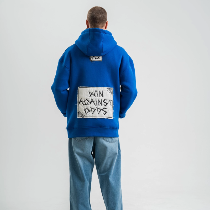 Kapşonlu Uzun Kol Patchli Nakışlı SweatShirt - Mavi -