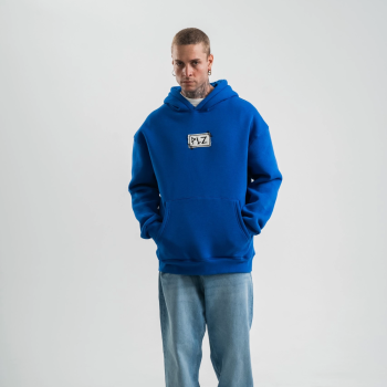 Kapşonlu Uzun Kol Patchli Nakışlı SweatShirt - Mavi -