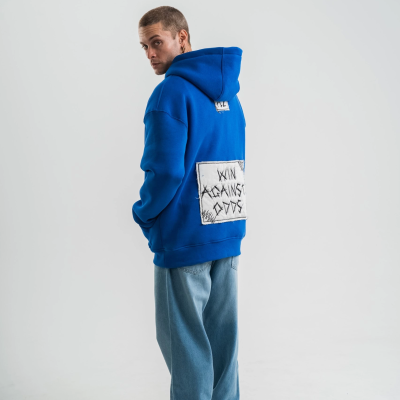 Kapşonlu Uzun Kol Patchli Nakışlı SweatShirt - Mavi -