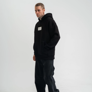 Kapşonlu Uzun Kol Patchli Nakışlı SweatShirt - Siyah