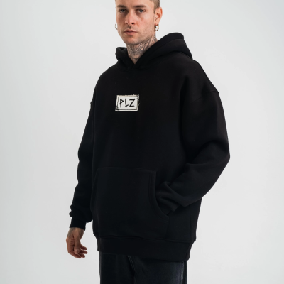 Kapşonlu Uzun Kol Patchli Nakışlı SweatShirt - Siyah