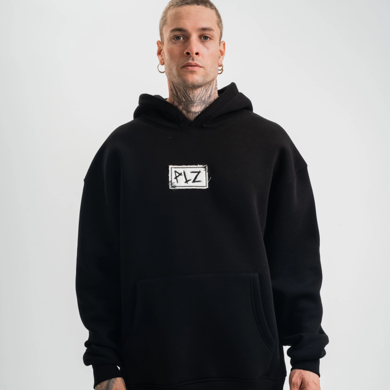 Kapşonlu Uzun Kol Patchli Nakışlı SweatShirt - Siyah