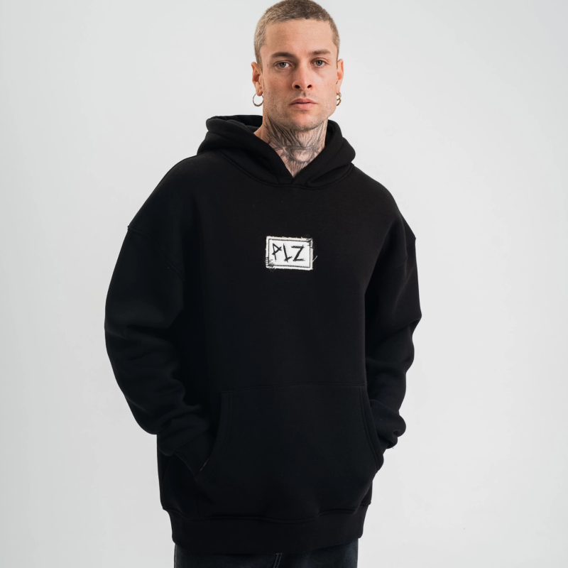 Kapşonlu Uzun Kol Patchli Nakışlı SweatShirt - Siyah