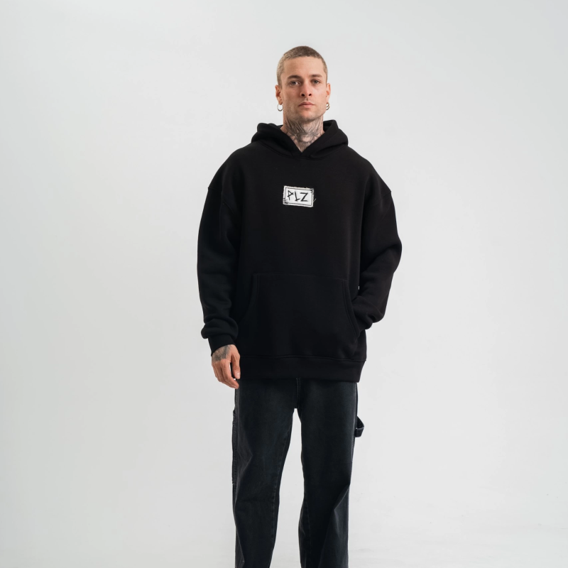 Kapşonlu Uzun Kol Patchli Nakışlı SweatShirt - Siyah