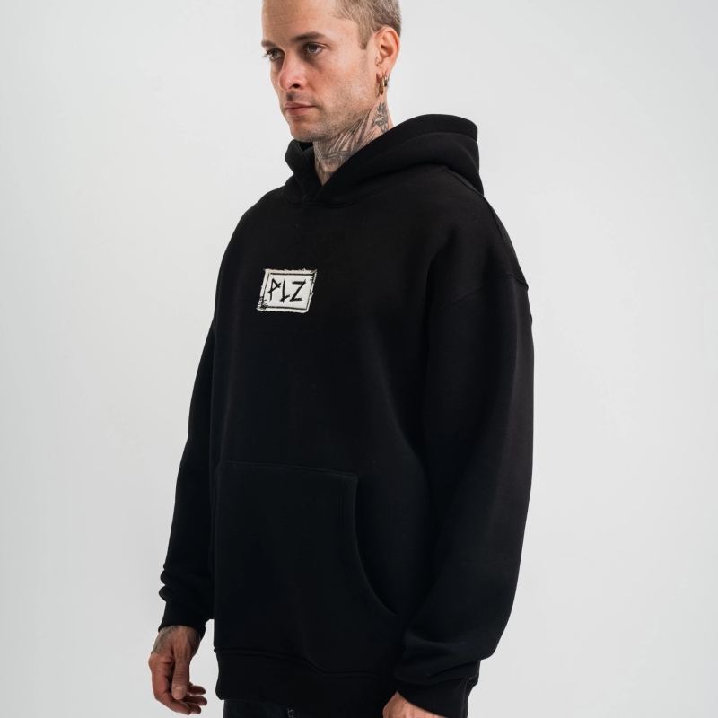 Kapşonlu Uzun Kol Patchli Nakışlı SweatShirt - Siyah