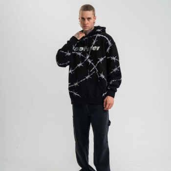 Kapşonlu Varak ve Pano Baskılı SweatShirt- Siyah -