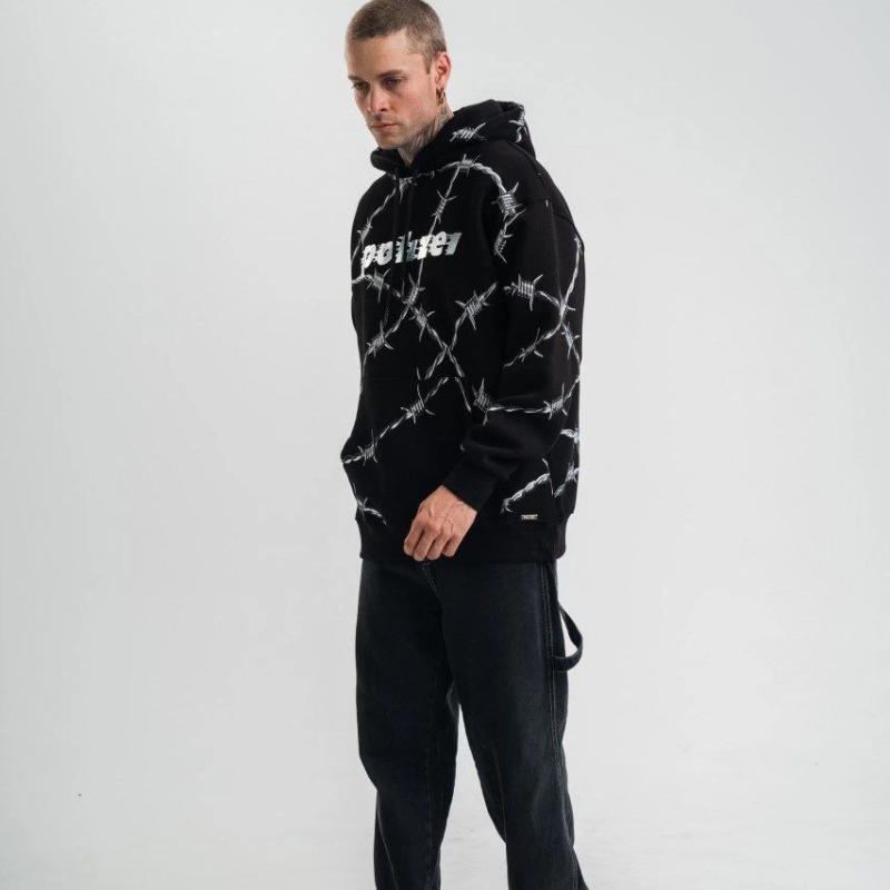 Kapşonlu Varak ve Pano Baskılı SweatShirt- Siyah -