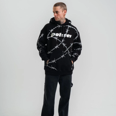 Kapşonlu Varak ve Pano Baskılı SweatShirt- Siyah -