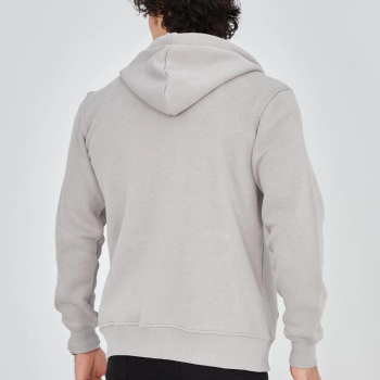 Kapüşonlu Baskılı Fermuarlı Hırka - Boyalı Gri