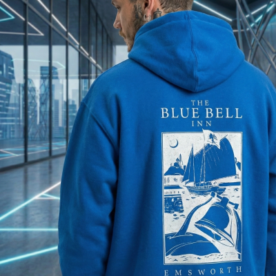 Kapüşonlu Double Oversize Hoodie – Üç İplik Pamuklu, Deniz ve Yelken Baskılı, Kanguru Cepli Premium Sweatshirt - Saks Mavi