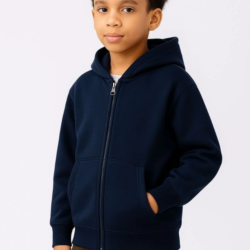 Kapüşonlu Kanguru Çepli Tam Fermuarlı Hırka SweatShirt - Lacivert -