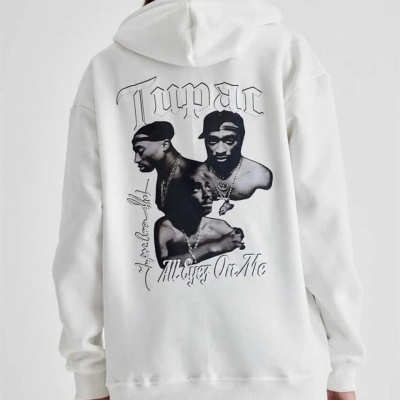 Kapüşonlu Sırt Baskılı Üç İplik Oversize Sweatshirt - Beyaz