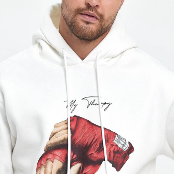 Kapüşonlu Üç İplik Oversize Baskılı Sweatshirt - Beyaz -