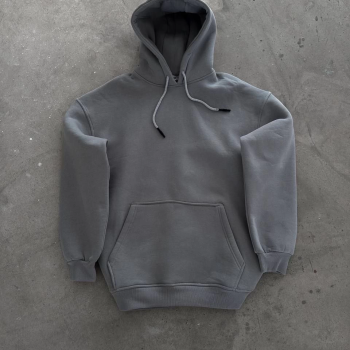 Kapüşonlu Üç İplik Penye Basic SweatShirt - Boyalı Gri -