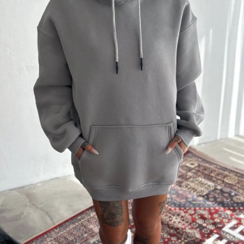 Kapüşonlu Üç İplik Penye Basic SweatShirt - Boyalı Gri -