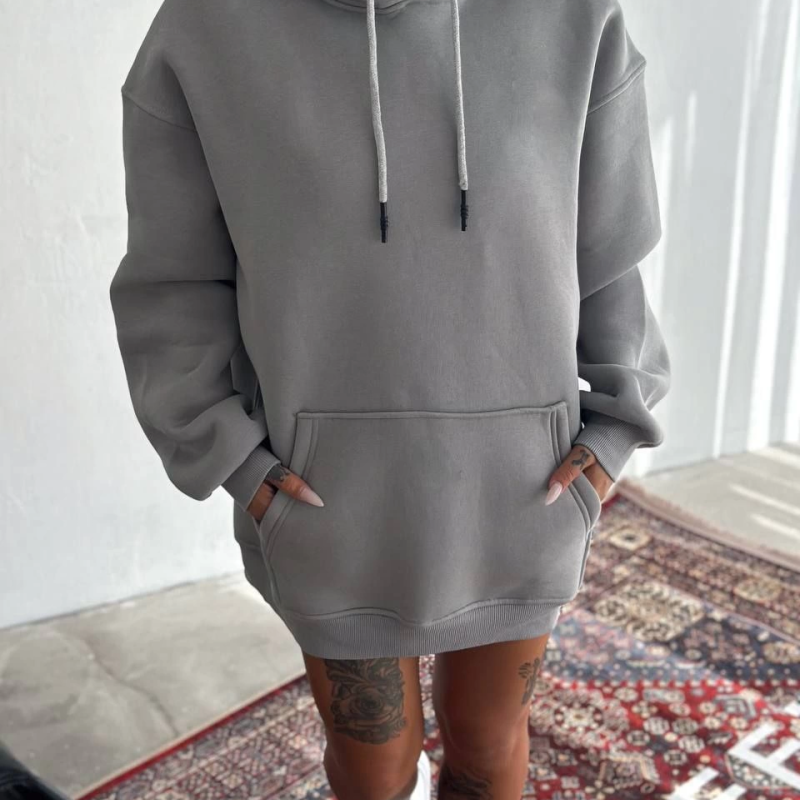 Kapüşonlu Üç İplik Penye Basic SweatShirt - Boyalı Gri -