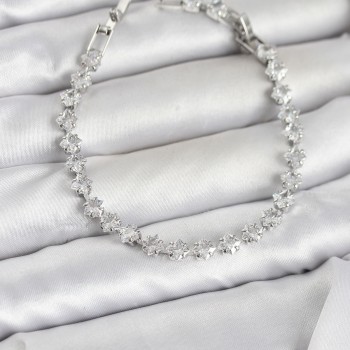 Kare Zirkon Taşlı Gümüş Renk Pirinç Su Yolu Kadın Bileklik