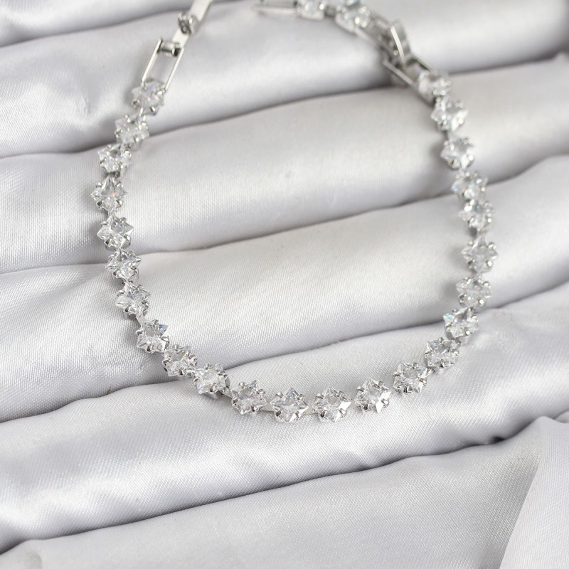 Kare Zirkon Taşlı Gümüş Renk Pirinç Su Yolu Kadın Bileklik