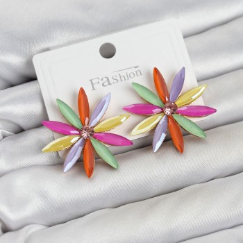 Karışık Renk Kristal Taşlı Lotus Model Kadın Küpe